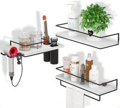 Zgo Floating Shelves For Wall Set Of 3 Wall Mounted Storage Shelves With Metal - £49.52 GBP