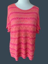 Chico&#39;s Ladies Lightweight Comfy Sheer Pink Striped Top Tunic Sweater Euc Xl 16 - £23.09 GBP