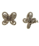 Solid Sterling Silver Clear White Pave CZ Figural Butterfly Stud Earrings - £19.55 GBP