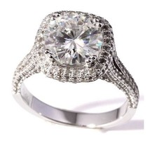 Round Cut 3.00Ct Simulated Diamond Halo Engagement Ring White Gold Plated Size 9 - £111.25 GBP