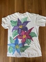 St Thomas Floral Vtg Design Shirt Size L White Short Sleeve Vacation Carribbean - £19.38 GBP