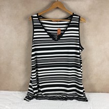 BELLDINI Women&#39;s Black/White Striped Sleeveless Top w/Rhinestone Décor N... - £9.72 GBP