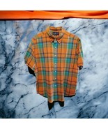 POLO RALPH LAUREN MADRAS 90s VTG Plaid Orange Green Shirt XL Men Cotton - £22.08 GBP