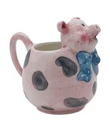 TIC Small Pink Pig Creamer Pitcher Blue Bow Grey Spottted Ceramic Glazed... - £9.54 GBP