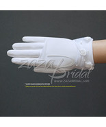 Dull matte satin girl&#39;s gloves w/ faux pearl &amp; rose accents sheer organz... - £15.92 GBP