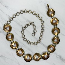 Vintage Open Heart Flower Gold Tone Metal Chain Link Belt Size XS Small S - £31.64 GBP