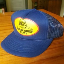 Vintage 90&#39;s Oregon Chief Meats Trucker Hat Cap Foam Snapback Blue India... - $20.31