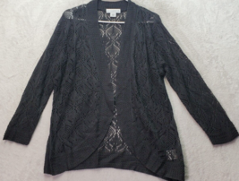 Sag Harbor Cardigan Women&#39;s Size Large Black Lace Floral Long Sleeve Open Front - £16.00 GBP