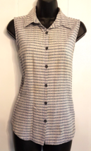 Columbia Blue White Plaid Cotton Seersucker Blouse Medium Cool Sleeveles... - $14.79