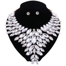 Women Crystal Jewelry Set Gold Color Fashion Necklace Earring African Costume Ni - £18.26 GBP