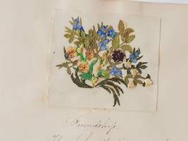 1843 Antique Intricate Victorian Die Cut Floral Art &amp;Handwritten Friendship Poem - £67.22 GBP