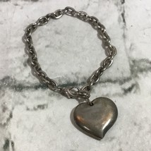 Sweetheart Charm Bracelet Silver-Tone 1” Heart Pendant Fashion Jewelry - £7.73 GBP