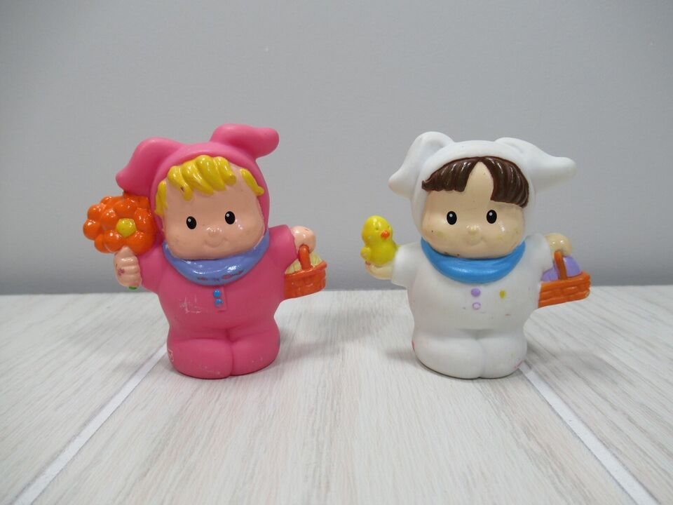 Fisher Price Little People Kids in pink white bunny rabbit costumes Easter - $6.92
