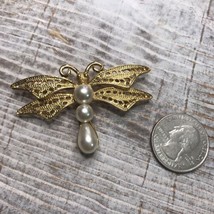 Vintage Napier Dragonfly Faux Pearls Gold Tone Brooch - £13.18 GBP