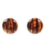 Vintage Amber Lucite Earrings 1 Inch Diameter Clip On Tiger Stripe - £5.38 GBP