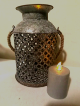 Newport Lantern with led pillar Candle in distressed metal - SALE image 2