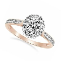 1.1Ct LC Moissanite Halo Cluster Engagement Ring 14K Rose Gold Plated Silver - £58.76 GBP