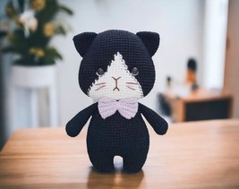 Handmade Crochet Halloween Black Cat - Halloween Crocheted and Stuffed d... - £34.76 GBP