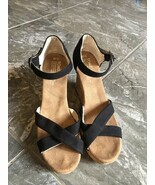 Toms Women’s Sandals Sz 10 W Black Tan Sienna Wedge Heels Espadrille Ank... - $338.70 MXN