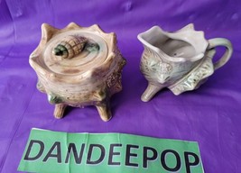 Vintage Seashell Conch Covered Sugar And Creamer Set Japan Ceramic - £22.08 GBP
