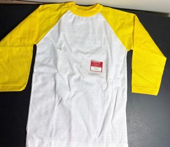 Donmoore Baseball T shirt 1970s 3/4 Sleeve Kids size 12 New Yellow White - £15.82 GBP