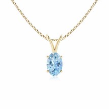 ANGARA Prong-Set Oval Aquamarine V-Bale Solitaire Pendant in 14K Solid Gold - £294.24 GBP