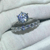 3.09Ct White Round Moissanite Engagement Wedding Bridal Ring Set 14k whi... - £201.76 GBP