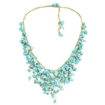 Waterfall Green Turquoise Braided Gold Silk Necklace - £14.21 GBP
