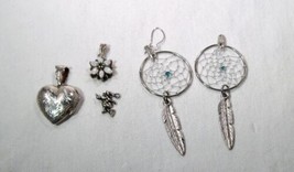 Sterling Silver Jewelry Heart Locket Opal Emerald Pendant Earrings-Lot of 4-K933 - £59.35 GBP