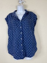 Jachs Girlfriend Womens Size M Blue Arrow Pocket Button Up Shirt Cap Sleeve - £4.92 GBP