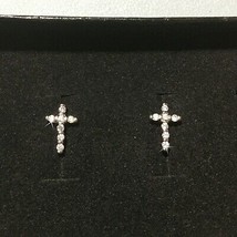 Diamond Alternatives Small Cross Earrings 14k White Gold over 925 SS - $37.23