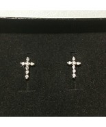 Diamond Alternatives Small Cross Earrings 14k White Gold over 925 SS - $37.23