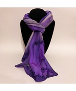Hand Painted Silk Scarf Eggplant Orchid Purple Silver Rectangle Unique W... - £45.46 GBP