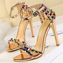 Summer Fashion Color Rivet Buckle Open Toe Fish Mouth Sandals Women Sexy Party M - £46.76 GBP