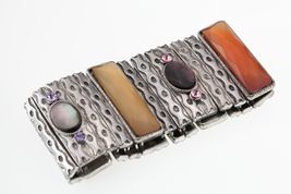 Bracciale Costume Stretch Con Cristalli Colorati E Finta MOP Nera Larga ... - €89,06 EUR