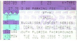 Vintage Styx Kansas Ticket Stub Juillet 9 1996 Ouest Palmier Plage Florida - £35.61 GBP