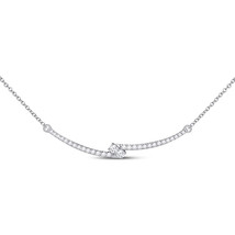 14kt White Gold Womens Round Diamond Curved Bar 2-stone Necklace 1/2 Cttw - £676.97 GBP