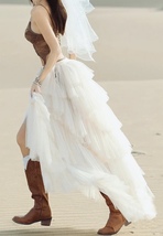 White High-low Tiered Tulle Maxi Skirt White Wedding Wrap Long Tulle Skirts image 9