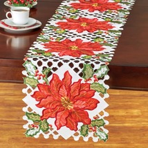 Lovely Embroidered Poinsettia Cut-Out Table Runner - $32.99