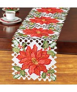 Lovely Embroidered Poinsettia Cut-Out Table Runner - $45.12 CAD