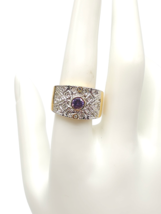 Purple Glass Rhinestone Cocktail Wide Band Ring Gold Tone Size 9 Vintage - £17.21 GBP