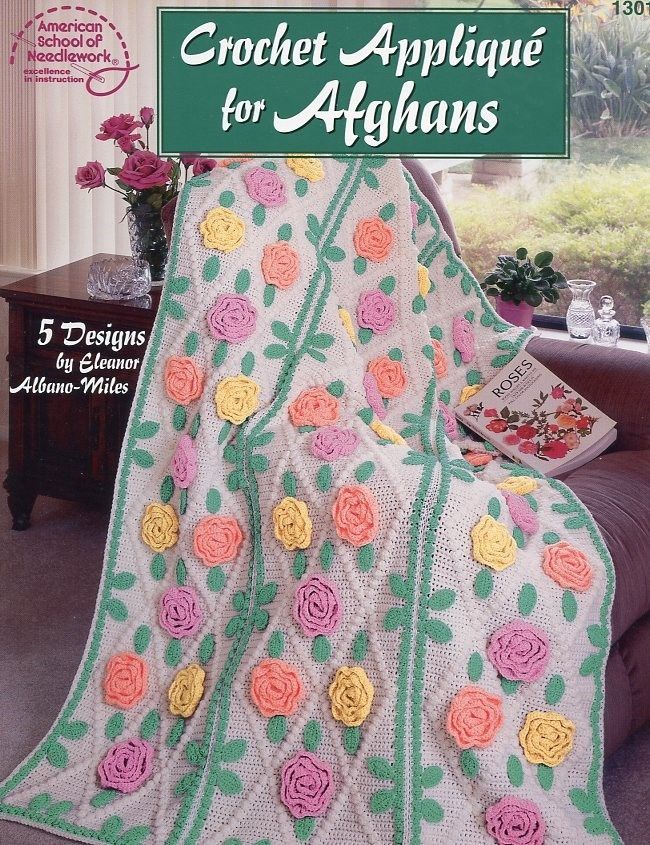 Crochet Applique for Afghans 5 Designs ASN 1301 PATTERN/INSTRUCTIONS Booklet NEW - $3.12