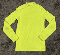 Under Armour Mock Neck Shirt Youth XS Yellow Neon Fitted Cold Gear Long Sleeve - £9.40 GBP