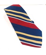 Lands&#39; End mens tie stripes Blue Red Gold striped Repp USA silk preppy V... - $25.00