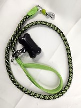 Heavy Braided Dog 42&quot; Leash Green with Poo Collection Bag Dispenser - $9.50