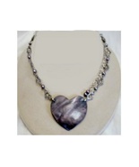 Large Purple Heart Mother OF Pearl Shell Necklace - £19.97 GBP