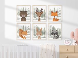 Woodland Nursery Decor Boy, Set of 6 Forest Animals Nursery Prints | Dig... - £11.73 GBP