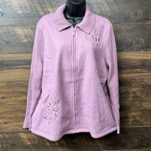 Alfred Dunner Sweater Women Size 16 Purple Full Zip Fleece Jacket Embroi... - $16.21