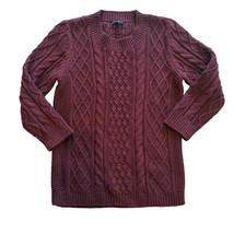 Talbots Womens Petite Cable Knit Sweater Burgundy Cotton Blend M Petite - $357.88 MXN