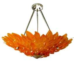 Large Sirmos Orange Fiberglass Resin Sun Art Deco Revival Chandelier - $4,949.01